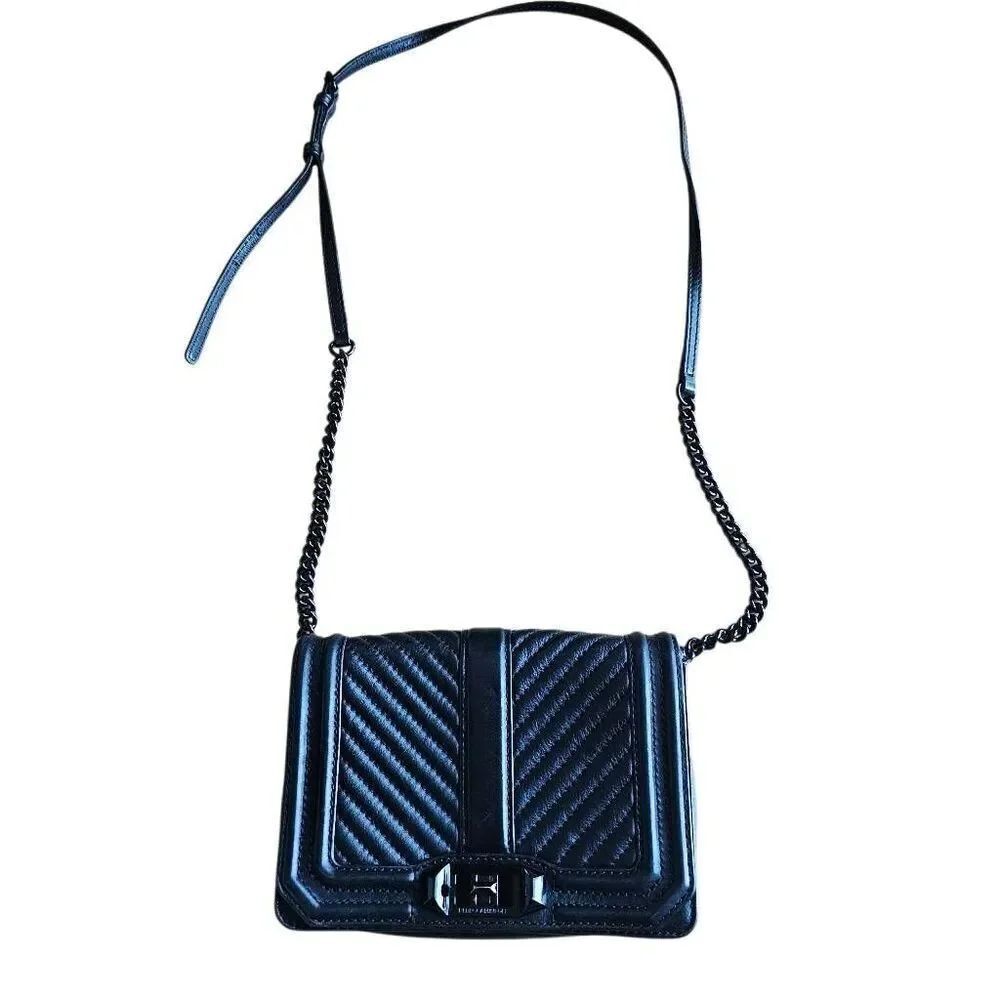 Rebecca minkoff black love chevron quilt small leather crossbody bag